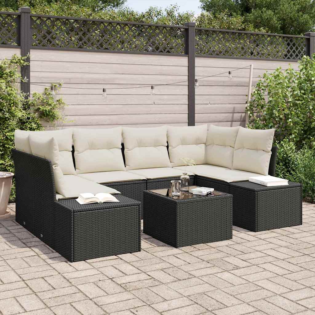 Garten-Sofa-Set 7 pcs Schwarz und Creme 55 x 55 x 37 cm